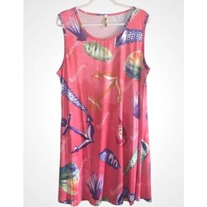Shoreline Melon Color Bahamas Nautical Seashell Sleeveless Mini Dress L/XL
